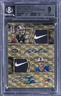 2018 Panini Spectra Rookie Dual Patch Autographs Gold Laundry Tag Nike Swoosh #12 Sam Darnold/Josh Allen Signed Patch Rookie Card (#1/1) - BGS MINT 9/BGS 8